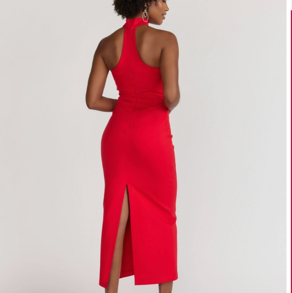 NWT Red strapless mock neck midi dress